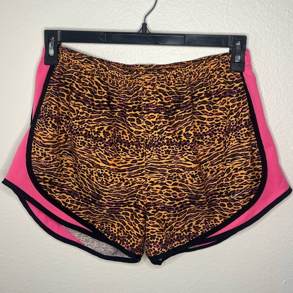 Nike Women’s Brown and Pink Athletic Shorts with Animal Print - Picture 1 of 5